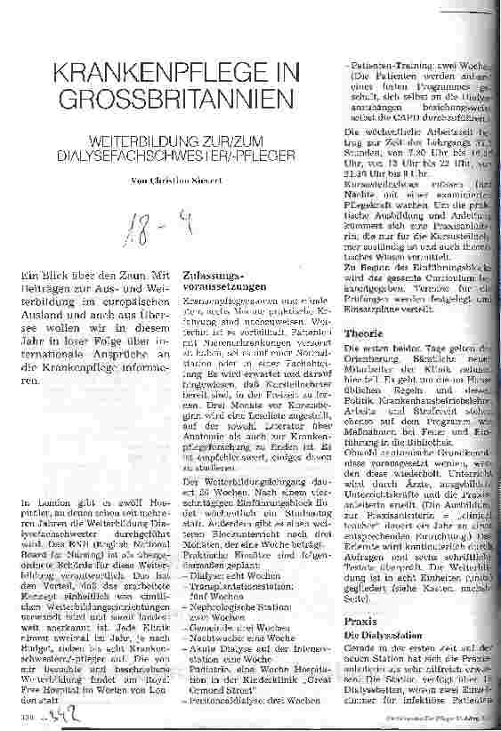 Vorschauseite 1: Krankenpflege in Großbritannien Weiterbildung zur/zum Dialysefachpfleger/in