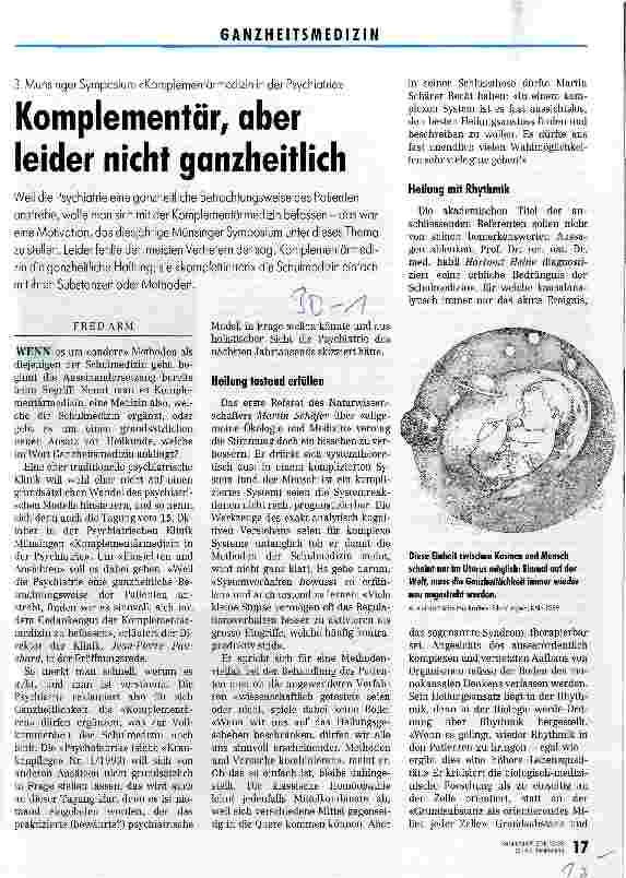 Vorschauseite 1: Komplementär, aber leider nicht ganzheitlich 3. Münsinger Symposium Komplementärmedizin i.d.Psychiatrie