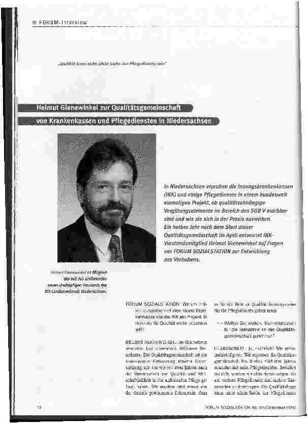 Vorschauseite 1: Helmut Glenewinkel zur Qualitätsgemeinschaft von Krankenkassen und Pflegediensten in Niedersachsen