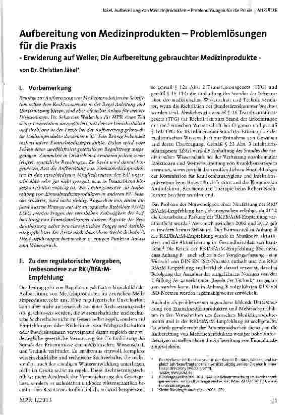 Vorschauseite 1: Aufbereitung von Medizinprodukten - Problemlösungen für die Praxis