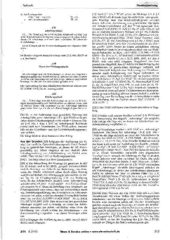 Vorschauseite 2: Öffentlicher Dienst - Urlaub - gesetzliche Feiertage ArbZG §§9, 10; BUrIG §3; EFZG §2; ZPO §253 Abs. 2, § 256 Abs. 1; TVöD §§ 6, 8, 26; BAT § 48