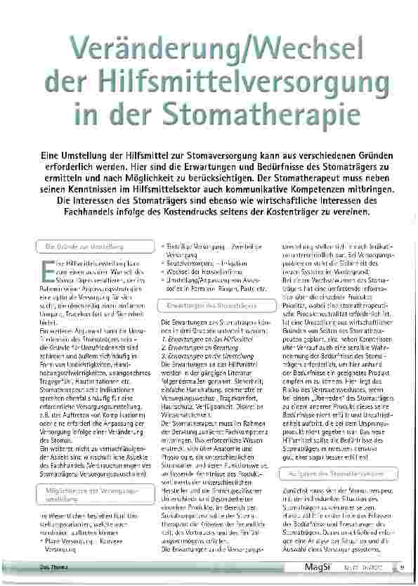 Vorschauseite 1: Veränderung/Wechsel der Hilfsmittelversorgung in der Stomatherapie