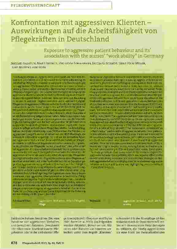 Vorschauseite 1: Konfrontation mit aggressiven Klienten -Auswirkungen auf die Arbeitsfähigkeit von Pflegekräften in Deutschland