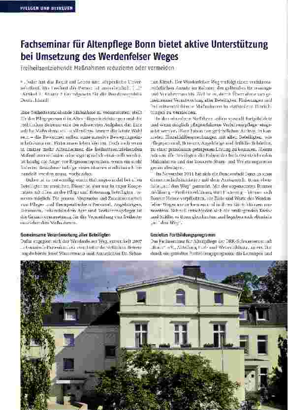 Vorschauseite 1: Fachseminar für Altenpflege Bonn bietet aktive Unterstützung bei Umsetzung des Werdenfelser Weges