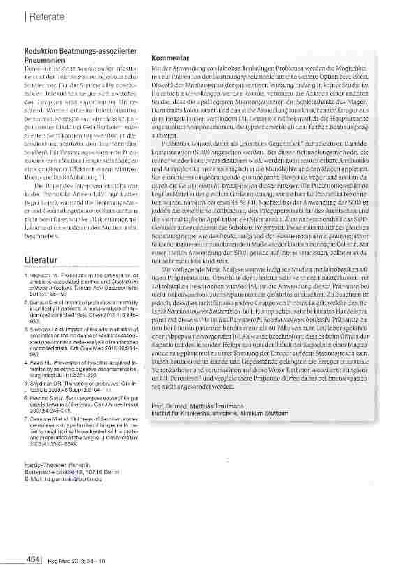 Vorschauseite 2: Aktuelle Meta-Analyse belegt Reduktion von Beatmungspneumonien durch Probiotika