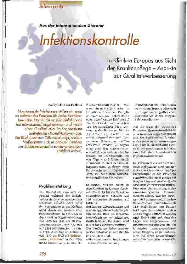 Vorschauseite 1: Infektionskontrolle in Kliniken Europas aus sich der Krankenpflege - Aspekte zur Qualitätsverbesserung