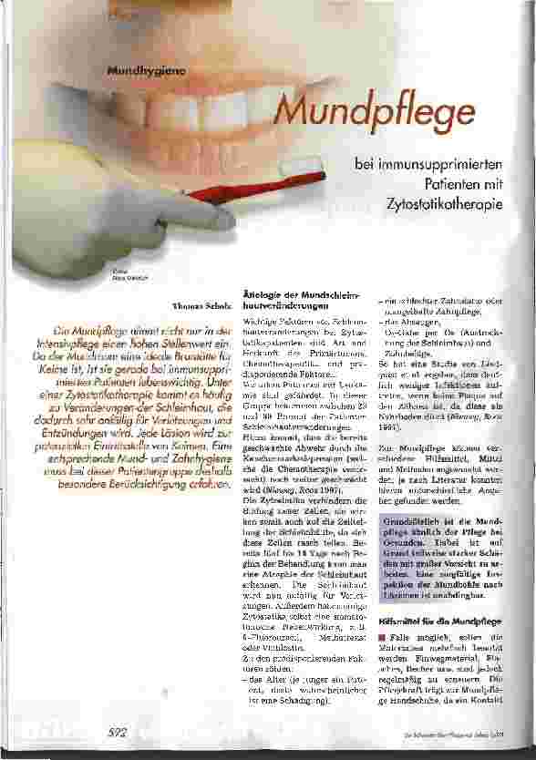 Vorschauseite 1: Mundpflege bei immunsupprimierten Patienten mit Zytostatikatherapie