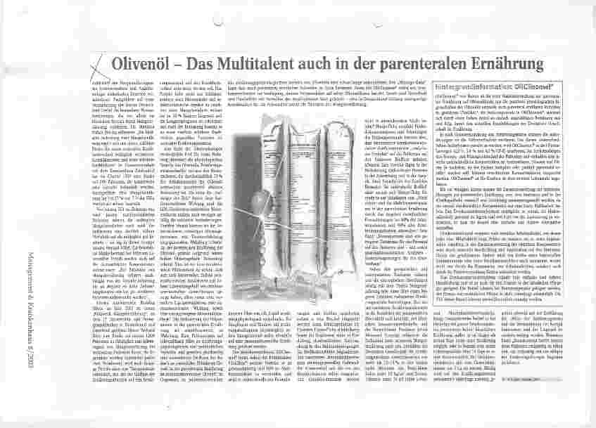 Vorschauseite 1: Olivenöl - Das Multitalent auch in der parenteralen Ernährung