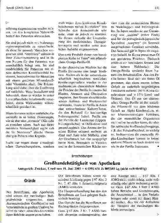 Vorschauseite 1: Großhandelstätigkeit von Apotheken Amtstgericht Zwickau, Urteil vom 19. Juni 2003