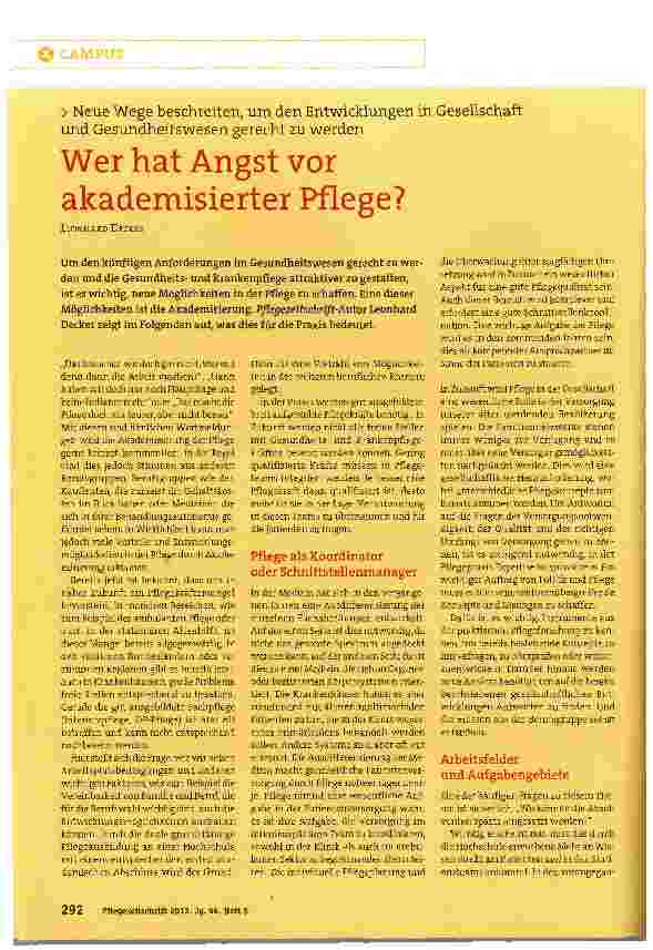 Vorschauseite 1: Wer hat Angst vor akademisierter Pflege?