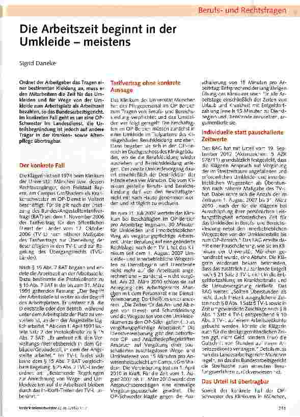Vorschauseite 1: Die Arbeitszeit beginnt in der Umkleide - meistens
