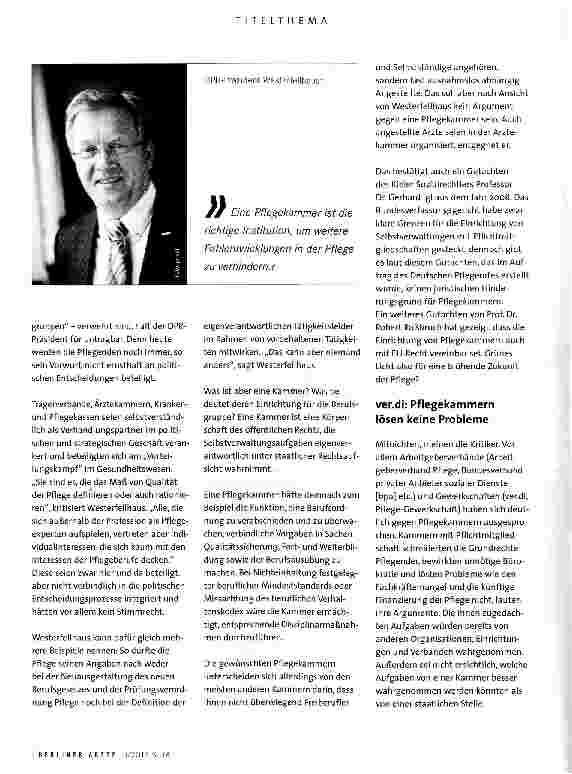 Vorschauseite 3: Pflegekammern: Die Pflege drängt auf Eigenständigkeit
