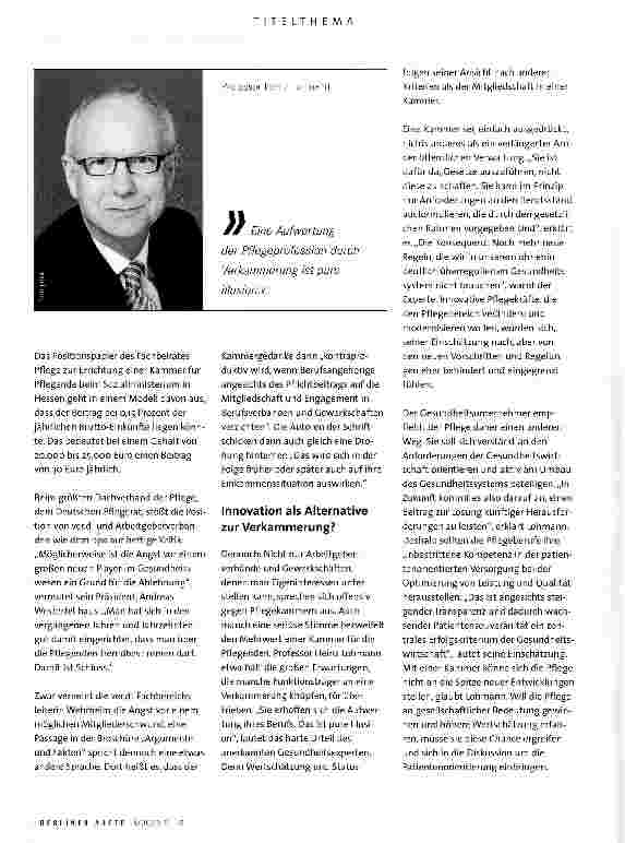 Vorschauseite 5: Pflegekammern: Die Pflege drängt auf Eigenständigkeit