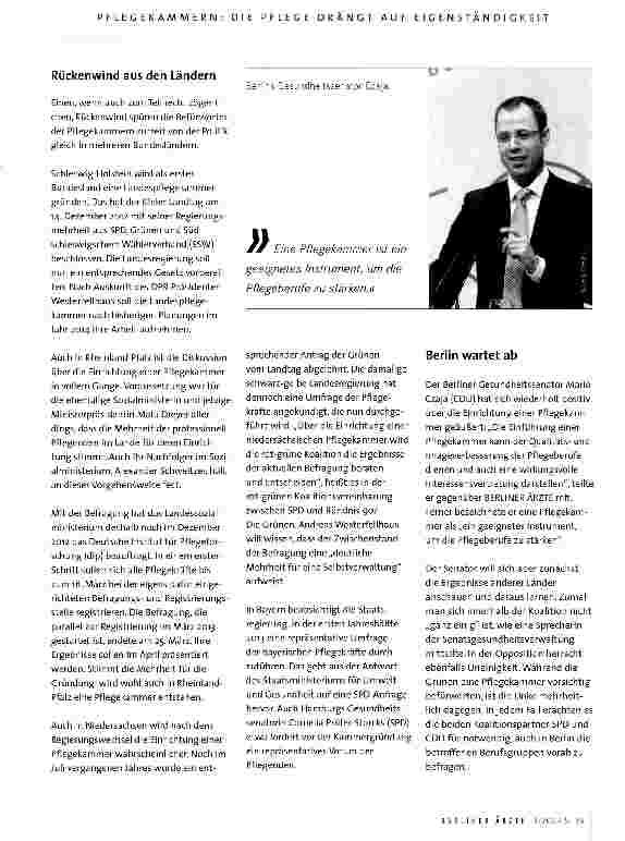 Vorschauseite 6: Pflegekammern: Die Pflege drängt auf Eigenständigkeit