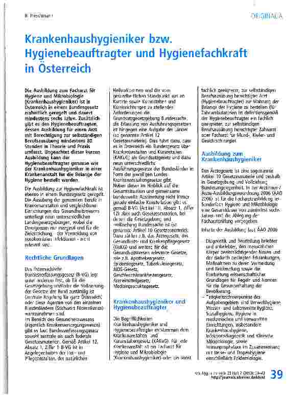 Vorschauseite 1: Krankenhaushygieniker bzw. Hygienebeauftragter und Hygienefachkraft in Österreich