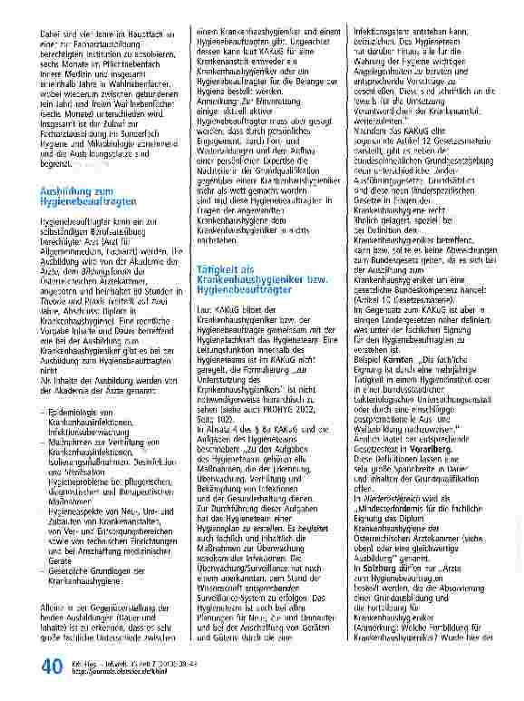 Vorschauseite 2: Krankenhaushygieniker bzw. Hygienebeauftragter und Hygienefachkraft in Österreich