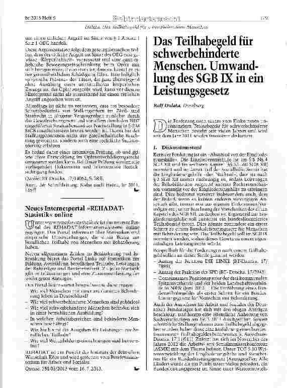 Vorschauseite 1: Das Teilhabeeeld für schwerbehinderte Menschen. Umwandlung des SGBIX in ein Leistungsgesetz