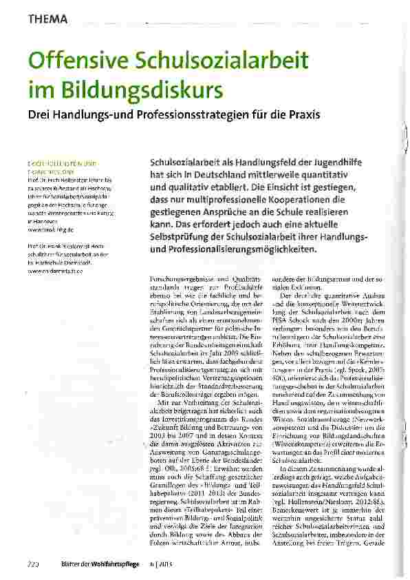 Vorschauseite 1: Offensive Schulsozialarbeit im Bildungsdiskurs