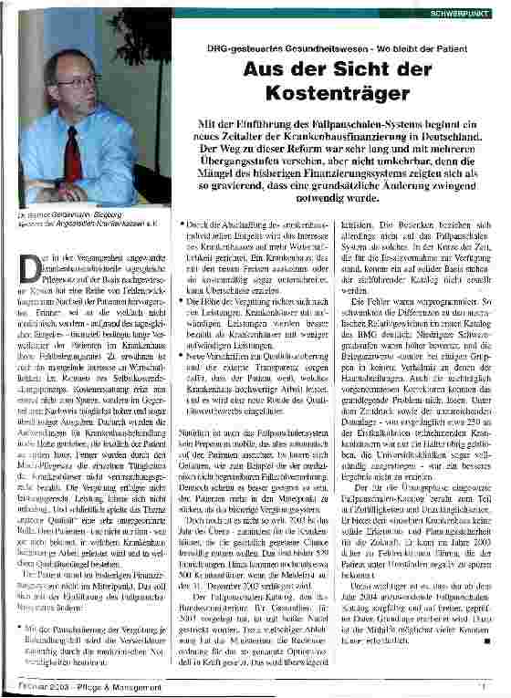 Vorschauseite 2: Aus der Sicht des Pflegemanagements DRG-gesteuertes Gesundheitswesen - wo bleibt der Patient? - Vortragsabstract des Kongresses BALK aktuell 2003