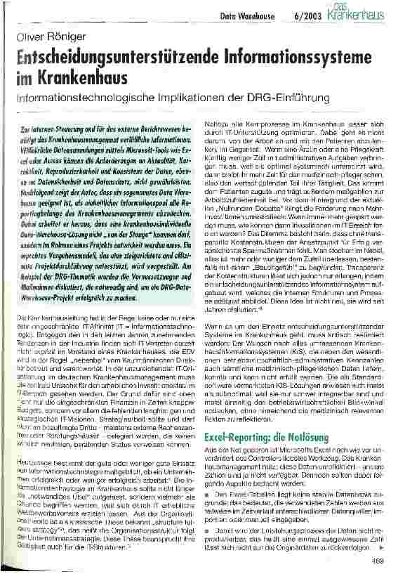 Vorschauseite 1: Entscheidungsunterstützende Informationssysteme im Krankenhaus Informationstechnologische Implikationen der DRG-Einführung