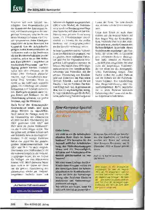 Vorschauseite 2: Die Strukturreform geht vielen nicht weit genug Die Eckpunkte zum Gesundheitssytemmodernisierungsgesetz