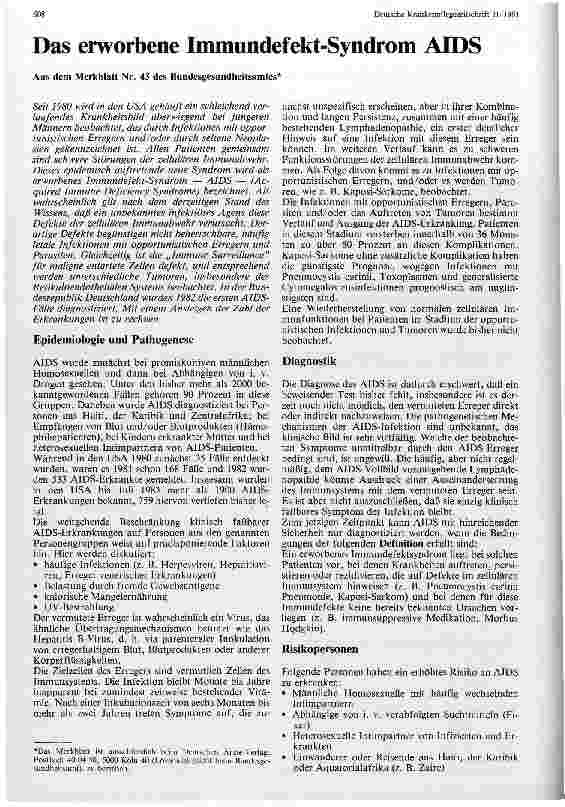 Vorschauseite 1: Der erworbene Immundefekt Syndrom AIDS