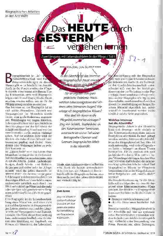 Vorschauseite 1: Das Heute durch das Gestern verstehen lernen Teil 1 Zum Umgang mit Lebenslaufdaten in der Pflege/Biographisches Arbeiten