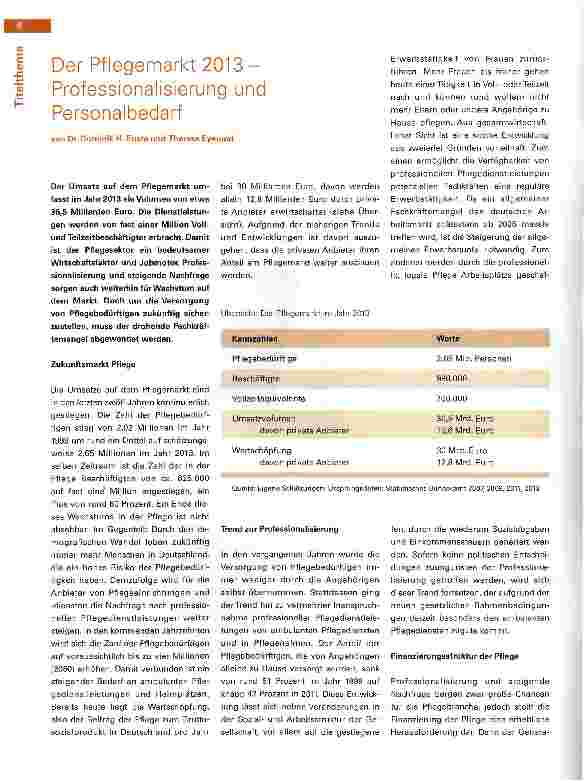Vorschauseite 1: Der Pflegemarkt 2013 -Professionalisierung und Personalbedarf