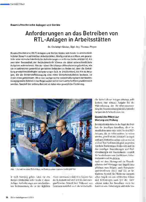 Vorschauseite 1: Anforderungen an das Betreiben von RTL-Anlagen in Arbeitsstätten