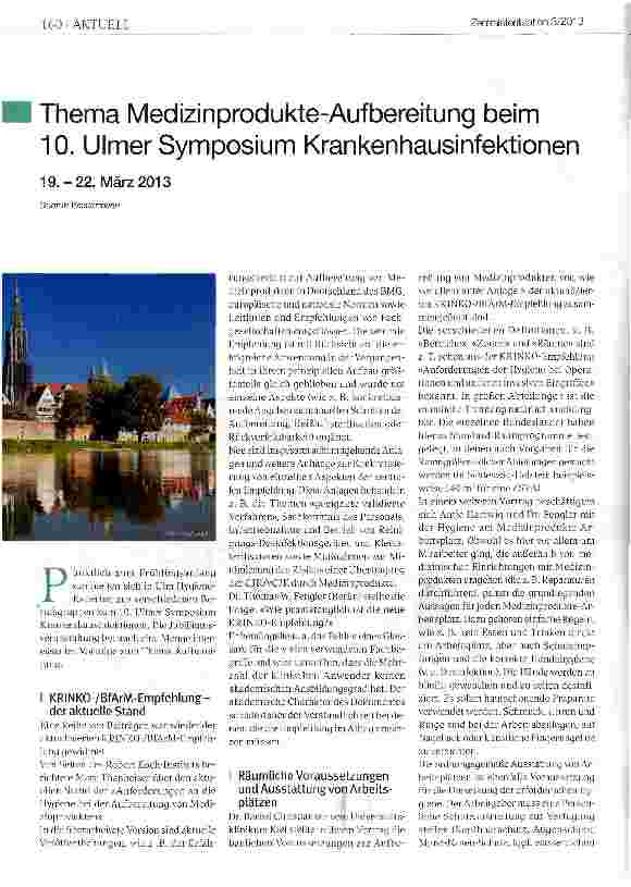 Vorschauseite 1: Thema Medizinprodukte-Aufbereitung beim 10. Ulmer Symposium Krankenhausinfektionen