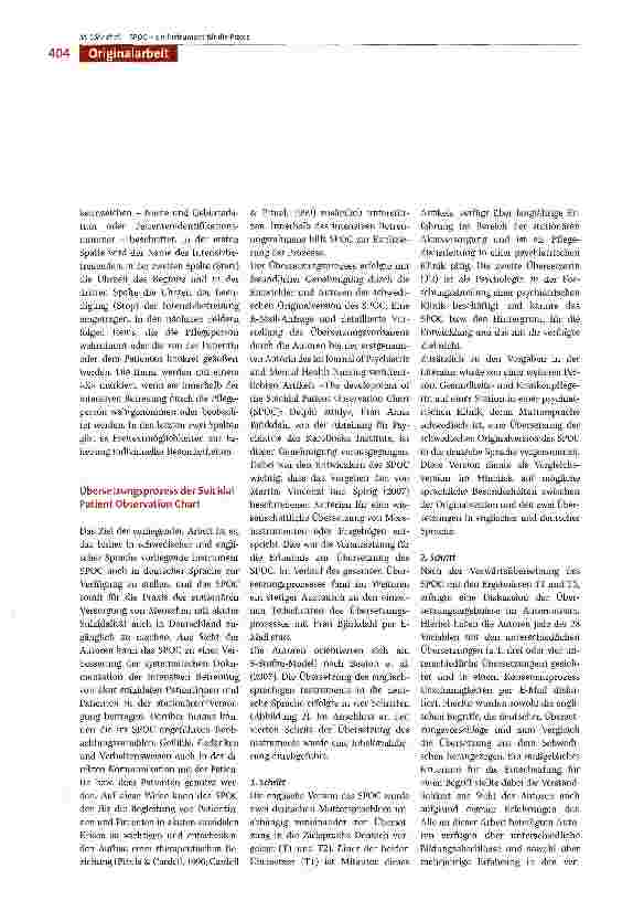 Vorschauseite 4: Deutsche Übersetzung des Suicidal Patient Observa tion Charts (SPOC) - ein Instrument für die Praxis