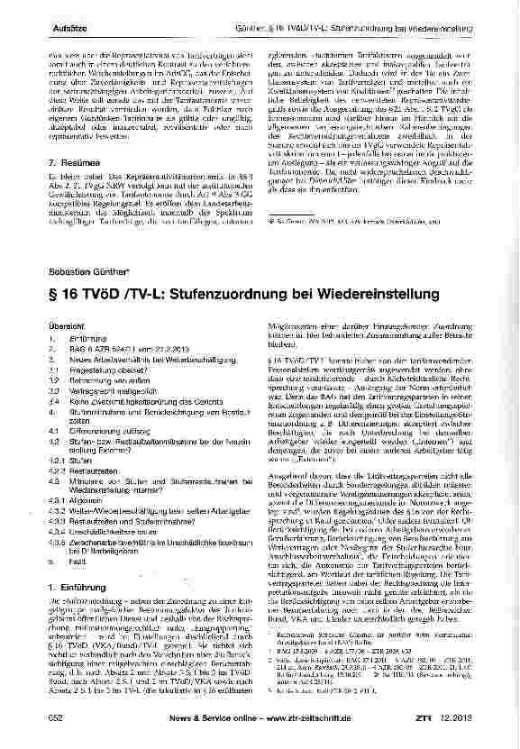 Vorschauseite 1: §16 TVöD /TV-L: Stufenzuordnung bei Wiedereinstellung