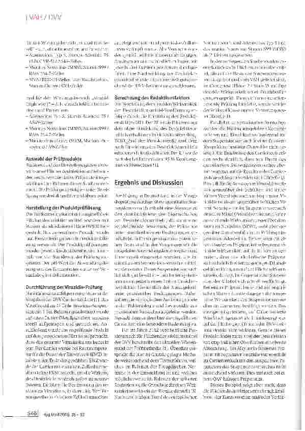 Vorschauseite 2: Praxisnahe Prüfung der viruziden Wirksamkeit von Flächendesinfektionsmitteln: Reicht der Suspensionstest zur Gewährleistung einer ausreichenden Viruswirksamkeit?