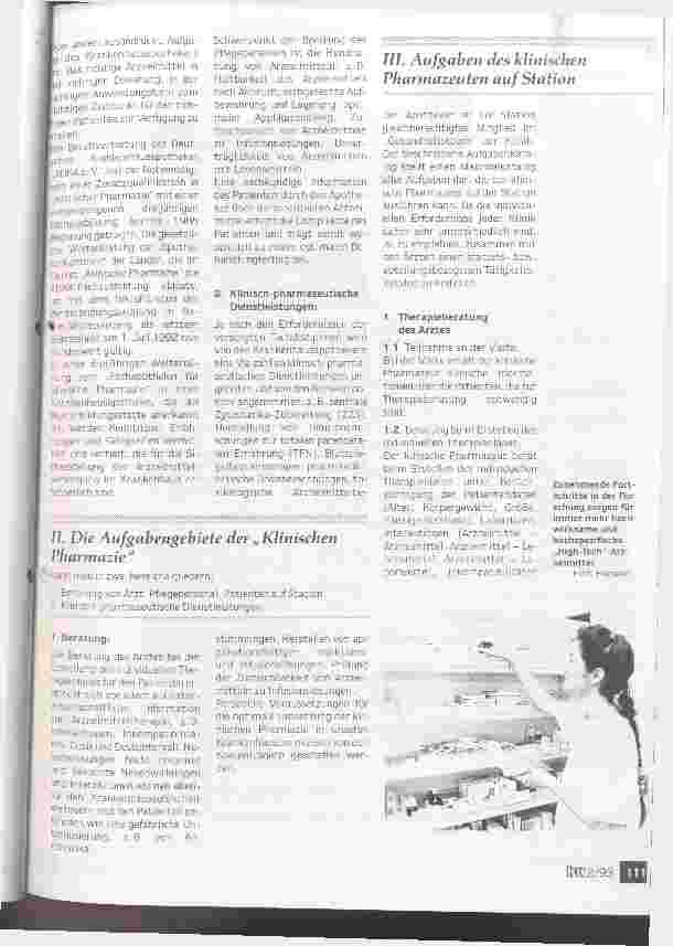 Vorschauseite 2: High-Tech-Arzneimittel erfordern hohes Fachwissen Die Aufgaben des Krankenhausapothekers auf der Station