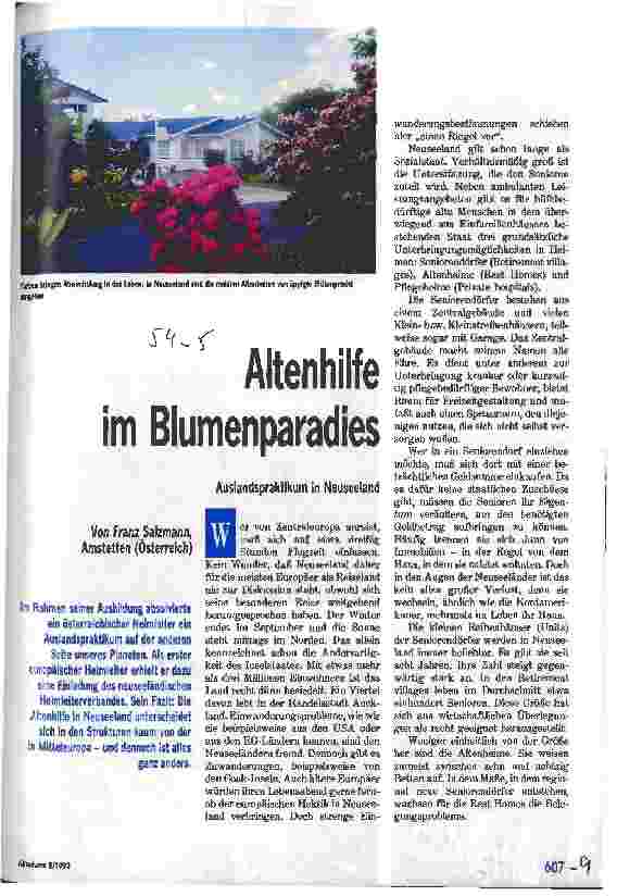 Vorschauseite 1: Altenhilfe im Blumenparadies Auslandspraktikum in Neuseeland