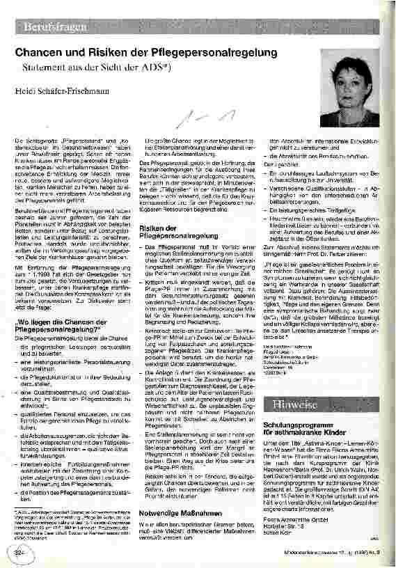 Vorschauseite 1: Chancen und Risiken der Pflegepersonalregelung Statement aus der Sicht der ADS