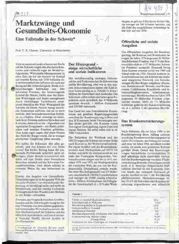 Vorschauseite 1: Marktzwänge und Gesundheits-Ökonomie Eine Fallstudie in der Schweiz