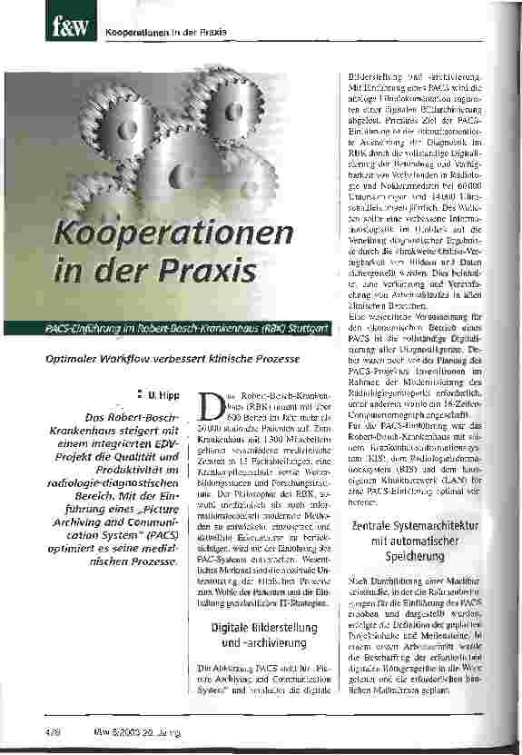 Vorschauseite 1: Optimaler Workflow verbessert klinische Prozesse PACS-Einführung im Robert-Bosch-Krankenhaus (RBK) Stuttgart