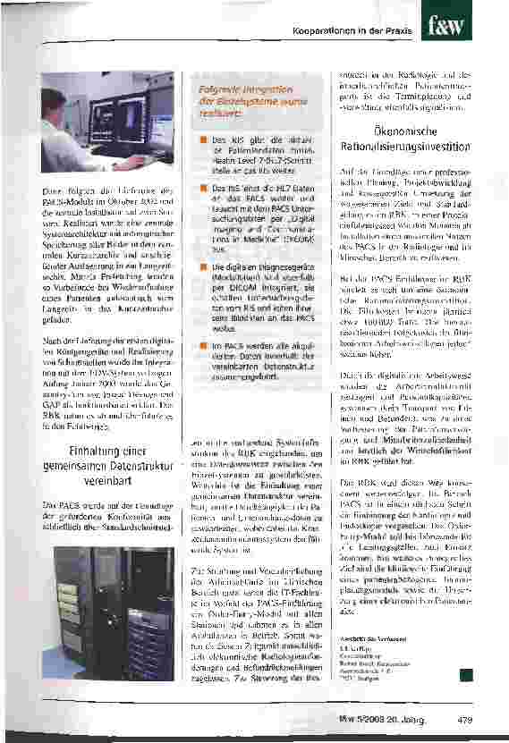 Vorschauseite 2: Optimaler Workflow verbessert klinische Prozesse PACS-Einführung im Robert-Bosch-Krankenhaus (RBK) Stuttgart