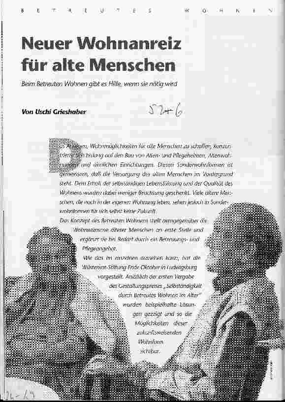 Vorschauseite 1: Neuer Wohnanreiz für alte Menschen Beim betreuten Wohnen gibt es Hilfe, wenn sie nötig wird
