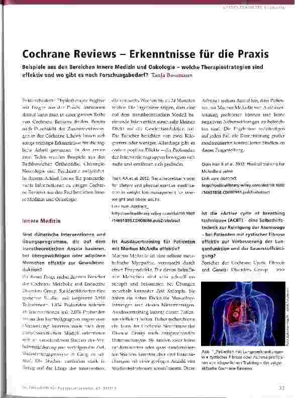 Vorschauseite 1: Cochrane Reviews - Erkenntnisse für die Praxis