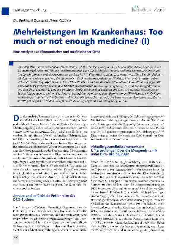 Vorschauseite 1: Mehrleistungen im Krankenhaus: Too much or not enough medicine? (I)