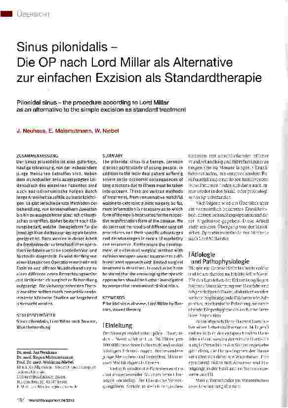 Vorschauseite 1: Sinus pilonidalis -Die OP nach Lord Millar als Alternativezur einfachen Exzision als Standardtherapie