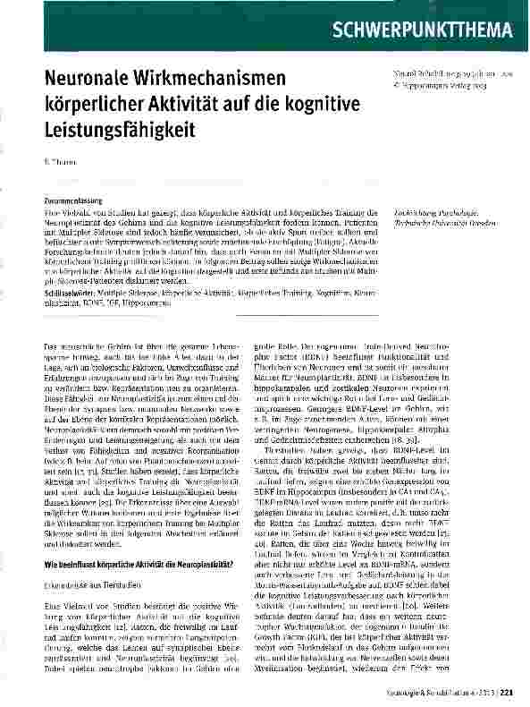 Vorschauseite 1: Neuronale Wirkmechanismen körperlicher Aktivität auf die kognitive Leistungsfähigkeit