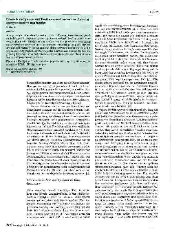 Vorschauseite 2: Neuronale Wirkmechanismen körperlicher Aktivität auf die kognitive Leistungsfähigkeit