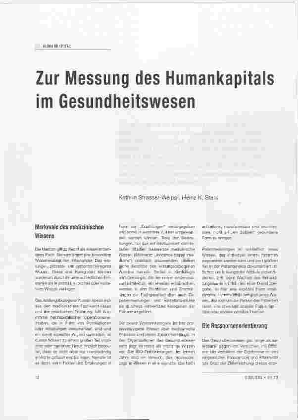 Vorschauseite 1: Zur Messung des Humankapitals im Gesundheitswesen