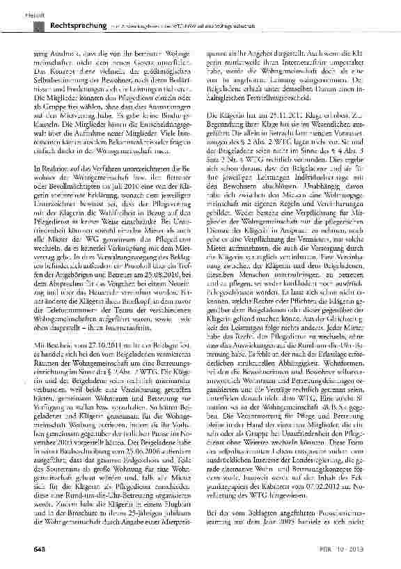 Vorschauseite 4: Zum Anwendungsbereich des WTG-NRW auf eine Wohngemeinschaft WTG § 2 Abs. 1, 2 und 3, § 4 Abs. 2; Gesetzentwurf vom 26. 06. 2013 Art. 2 § 24 Abs. 2; VwGO § 113 Abs. 1
