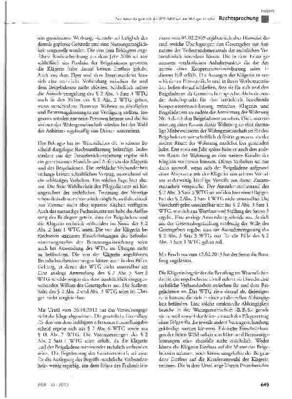 Vorschauseite 5: Zum Anwendungsbereich des WTG-NRW auf eine Wohngemeinschaft WTG § 2 Abs. 1, 2 und 3, § 4 Abs. 2; Gesetzentwurf vom 26. 06. 2013 Art. 2 § 24 Abs. 2; VwGO § 113 Abs. 1