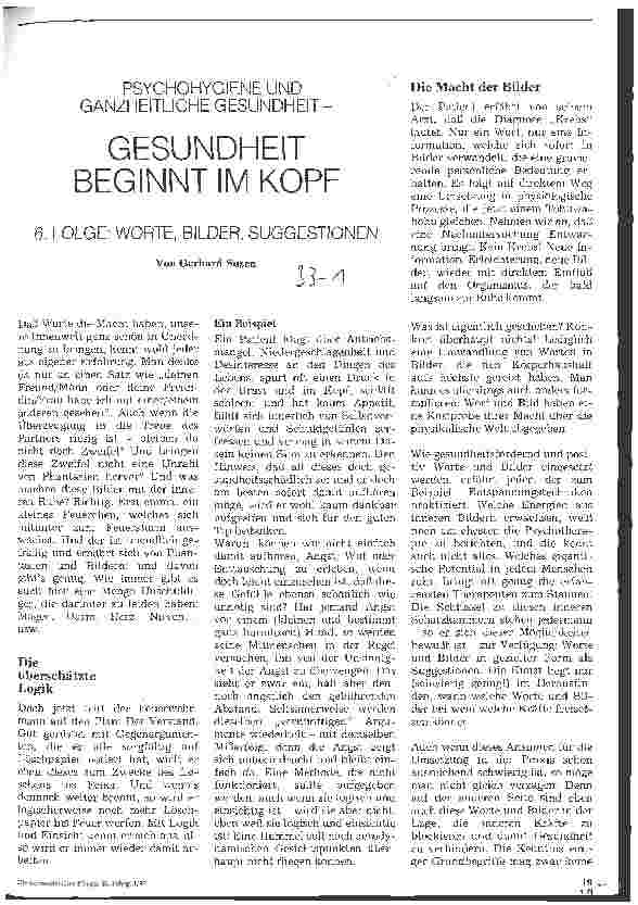 Vorschauseite 1: Gesundheit beginnt im Kopf 6. Folge: Worte, Bilder, Suggestionen