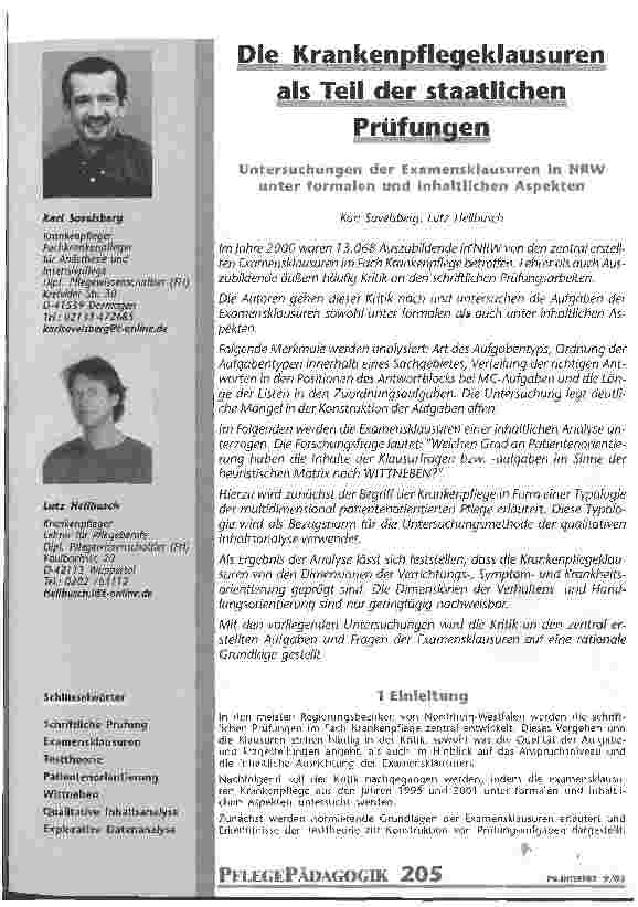 Vorschauseite 1: Die Krankenpflegeklausuren als Teil der stasatlichen Prüfungen Untersuchungen der Examensklausuren in NRW unter formalen und inhaltlichen Aspekten